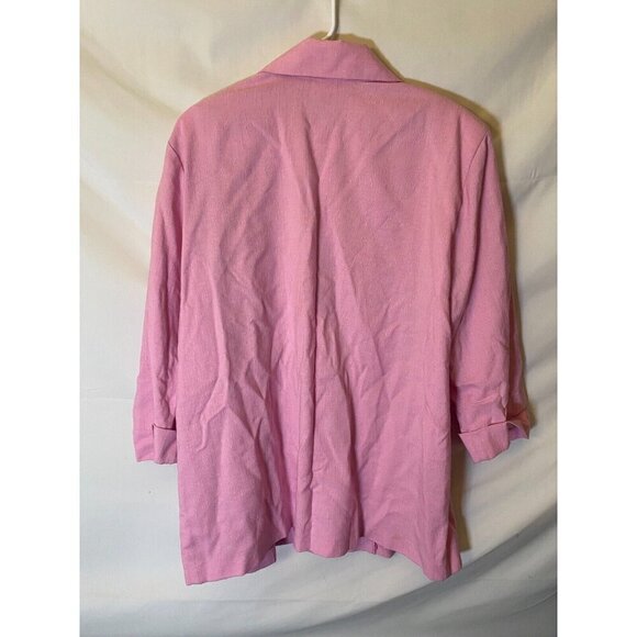 Joanna Womens Plus Size Blazer Cardigan 20W 2X Pink 3/4 Sleeves Pockets - Picture 2 of 2